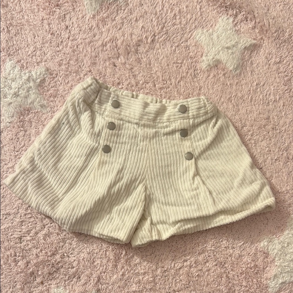 Kids Cream coduroy Button-Detail Shorts